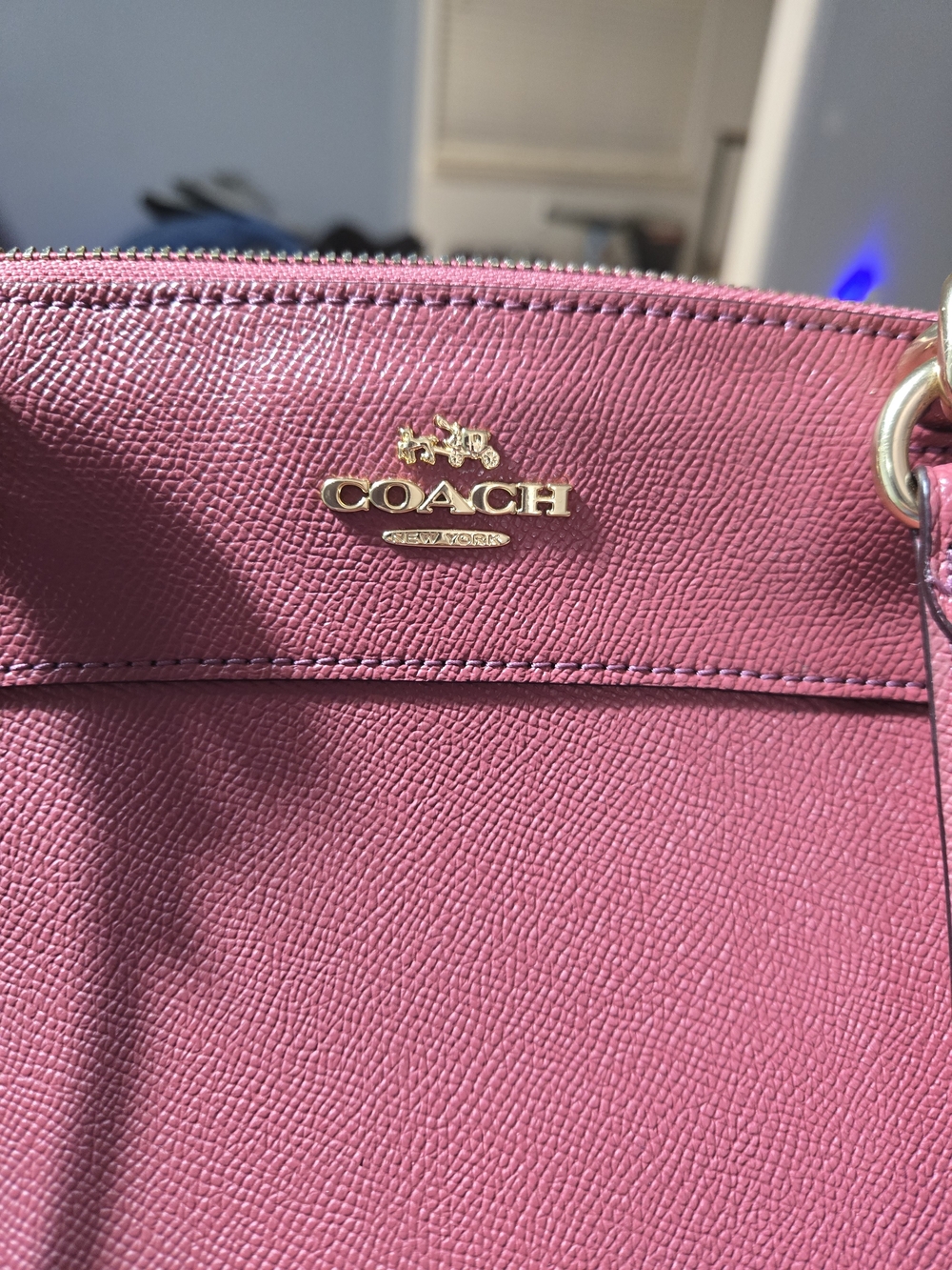 Coach Pink Saffiano Shoulder Bag with Gold Hardware